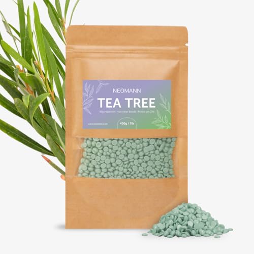 NEOMANN Perlas de cera para depilación con cera 450 g, aroma de árbol de té, cera dura o cera para depilación sin dolor, para todos los calentadores de cera y todo el cuerpo