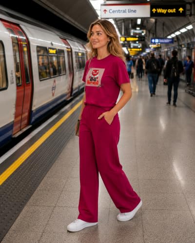 Image of ELVIA Women's Pure Cotton Top and Pyjama Co-Ord Set | Hot Head Graphic Printed Night Suit | Regular Fit Half Sleeve Round Neck T-Shirt with Pajama Loungewear Sleepwear Set for Women