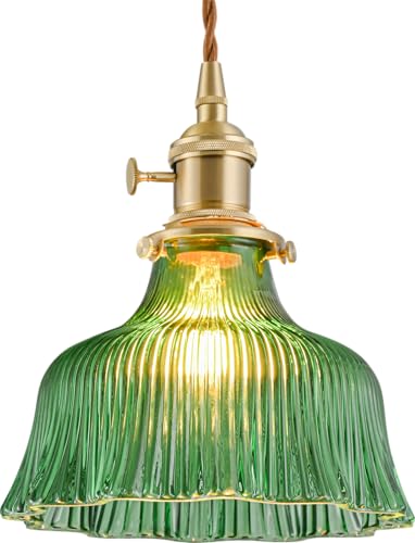iYoee Vintage Pendant Lights for Kitchen Island Lily Green Glass Pendant Lighting Bedroom Brass Pendant Light Farmhouse Hanging Light fixtures with Glass Shade for Dining Room Bedroom