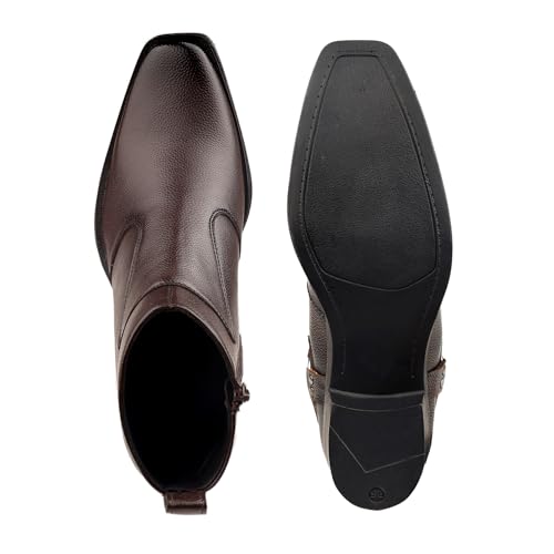 Image of BXXY Men's 5-6 Cm Block Heel Height Increasing Faux Leather Material, Casual Formal Slipon Ankle Boot and Dress Boot