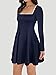 ADEWEL Women's Square Neck Ruffle Hem Mini Dress Long Sleeve A Line Pleated Dress for Women Corset Short Party Dresses Navy Blue