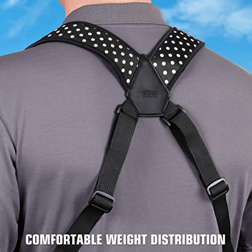 Image of USA Gear DSLR Camera Strap Chest Harness with Quick Release Buckles, Polka Dot Neoprene Pattern and Accessory Pockets - Compatible with Canon, Nikon, Sony Point and Shoot and Mirrorless Cameras