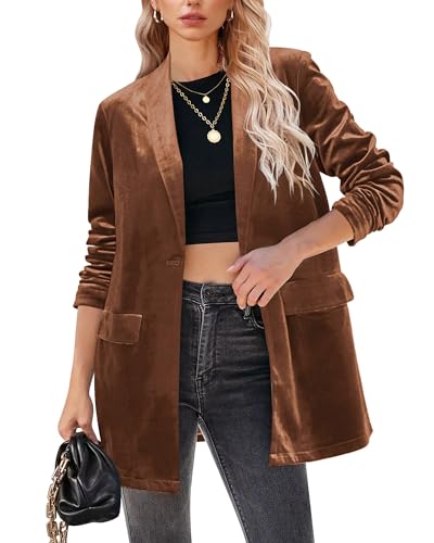 GRAPENT Women Suit Womens Casual Blazer Jackets for Women Fashion Plus Size Blazer Womens Jackets Trendy Brown X-Large Size 16 Size 18