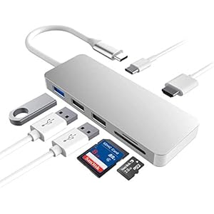 USB C ハブ 7-in-1 USB Type C ハブ ウルトラスリム USB C MacBook MacBook Pro/Air/ChromeBook/Surface GO/Pro7等対応 ドッキングステーション 4K HDMI出力 PD 充電対応 USB3.0 ハブ SD/Micro SD カードリーダー マイクロ タイプC HDMI 変換 アダプタ(シルバー)