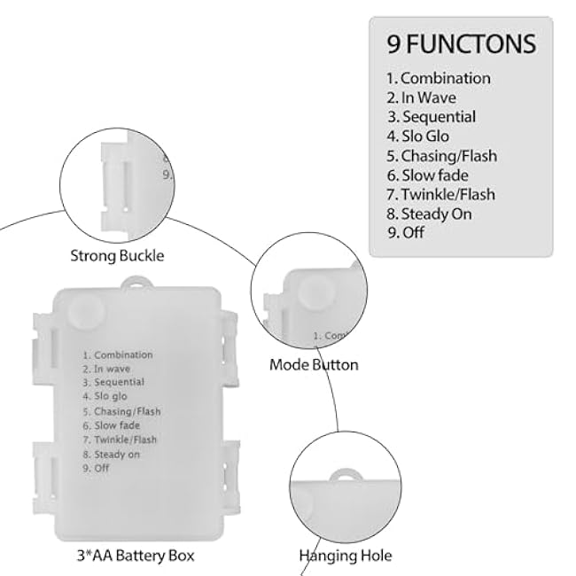 Battery Operated Christmas Lights, 33Ft 100 LED Cool White String Lights with Auto Timer & 8 Modes & Remote Control, Shatterproof Waterproof for Outdoor Indoor Wedding Party Home, White Wire