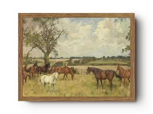 Vintage Framed Canvas Wall Art Horse Picture Wall Decor Nature landscape Painting Prints Majestic Artwork for Living Room Bedroom Office Rustic Decor 8x10 Inch
