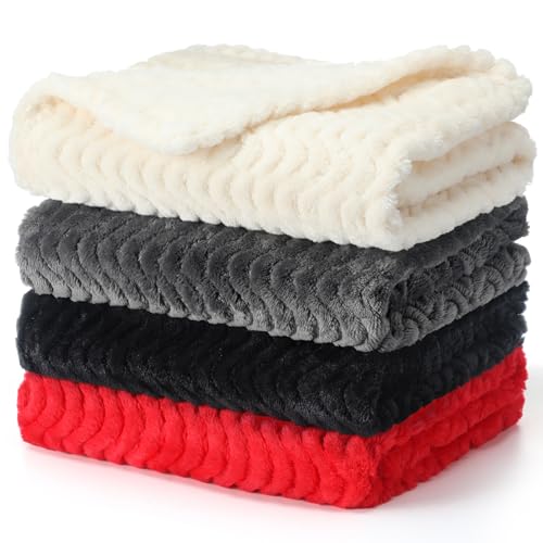 Image of Frienda 4 Pcs Baby Fuzzy Blanket Fluffy Baby Blanket for Boys Girls Soft Warm Infant Newborn Toddler Receiving Nursery Bed Supplies, 32 x 24 Inch(Red Black Color)