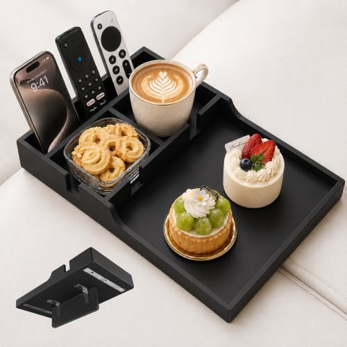 Couch Tray Insert for Middle Seat, Couch Table with 2 Cup Holders, Fits Armless Sofa & Sectionals, Ottoman Tray & Bed Table Tray for Eating, Drinks, Snacks & Remotes (Black) by CHONIC - Used condition - US$22.44