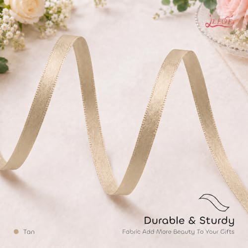 Image of Double Face Tan Satin Ribbon 1 /4 inch X 50 Yards Polyester Tan Ribbon for Gift Wrapping Very Suitable for Weddings Party Hair Bow Invitation Decorations and More