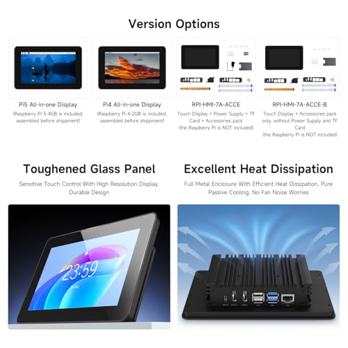 Image of waveshare 7inch 720 x 1280 Industrial HMI Pi4 All-in-one Touch Display, Built-in Raspberry Pi 5-4GB, Dual 4K HDMI Output, 10-Point Touch, Optical Bonding, Aluminum Alloy Case for Heat Dissipation