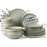 GBHOME GDW049GY - Vajilla de cerámica para 6, 24 piezas de platos y cuencos pintados a mano, resistente a los arañazos, apto para lavavajillas y microondas