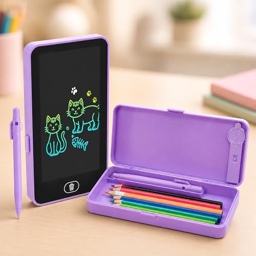 Toyshine 2 in 1 Digital LCD Writing Pad Children Doodle Board with Pencil Box for Kids 3-10 Years Old Boys/Girls Gifts Education Learning Toy, Purple
