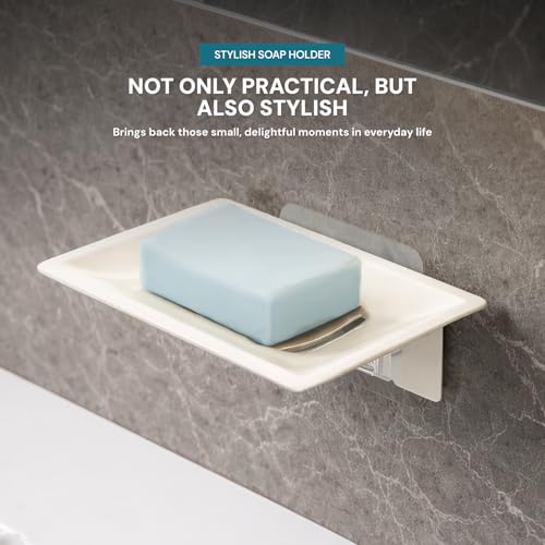 Image of MIORAH Self Adhesive Soap Holder for Bathroom Wall - Strong Grip Soap Stand for Bathroom, No Drill Wall Mounted Soap Dish with Drain Tray, Bathroom Soap Holder & Soap Case