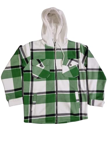 RAIS Ladies Check Oversized Hooded Fleece Jacket Shacket Casual Winter Shirt (Green & White Check, 8-10)
