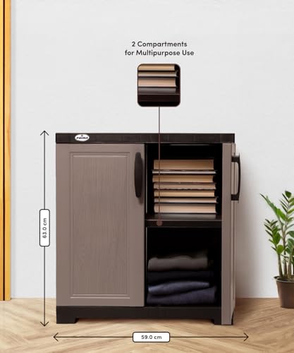 Image of Prima Viva-1 Plastic Storage Cabinet (Small H 2 Ft x W 2 Ft x D 1.6 Ft) | 2 Compartments Multipurpose Organizer for Home & Office | Strong, Stylish & Spacious Cupboard for Clothes & Essentials