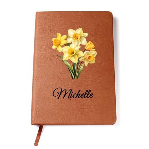 Hilis Personalized Notebook Journal With Birth Flower for Women or Men, A5 Vegan Leather Lined Notebook for Daily Writing, Dream Wellness Travel Dairy V13