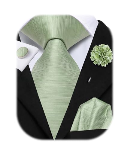 Image of Hi-Tie Men Silk Ties Set with Flower Lapel Pin Necktie Pocket Square Cufflinks for Tuxedo Wedding Business