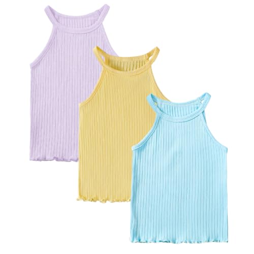Image of ROMPERINBOX Toddler Tank Tops Girls 3 Pack Ribbed Knit Multipacks Halter Top Camisoles Undershirt