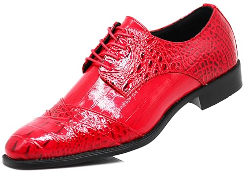 STW Mens Alligator Crocodile Print Oxfords Fashion Lace Up Dress Shoes (14 D(M) US Red)