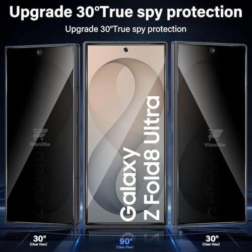 Image of WonRia 2+2 Pack - Privacy Tempered Guard Compatible with Samsung Galaxy Z Fold 8 Ultra 5G with Camera Lens Ring Protector Screen Guard Protector | Anti-Spy - Installation Kit