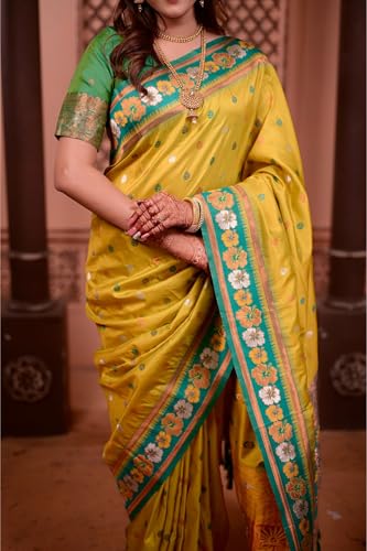 Image of SGF11 Women's Kanjivaram Pure Soft Silk Saree With Unstitched Blouse Piece