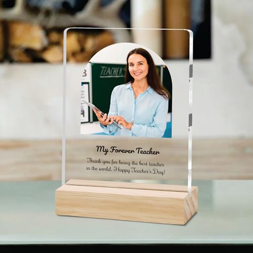 Image of Giftplease Best Teacher Plaque | Personalized Photo Frame with Wooden Stand | Appreciation Gift for Teachers | Teacher's Day Retirement Farewell Gift (Custom Photo & Text CTH 03