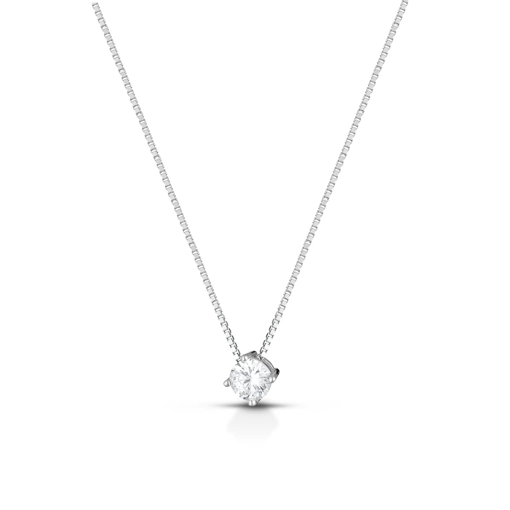 Collana Punto Luce Donna in Argento 925% Con Pietra Zircone Taglio Brillante Varie Grandezze - Catenina Collanina Donna Ragazza Bambina