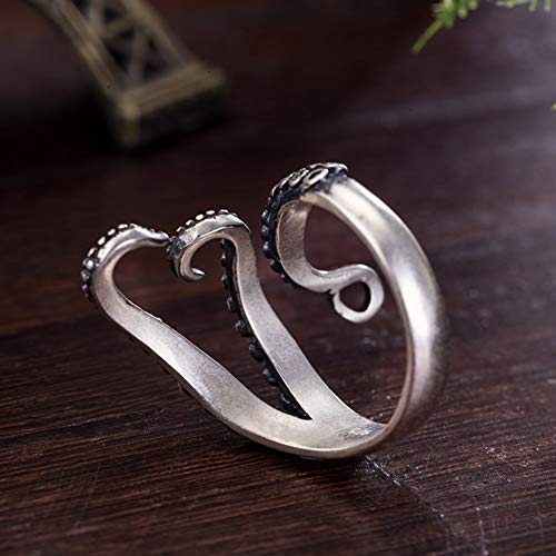 Vintage Stainless Steel Octopus Ring for Women Men Adjustable Polished Tentacles Retro Gothic Punk Style Jewelry Silver Black with Velvet Bag2