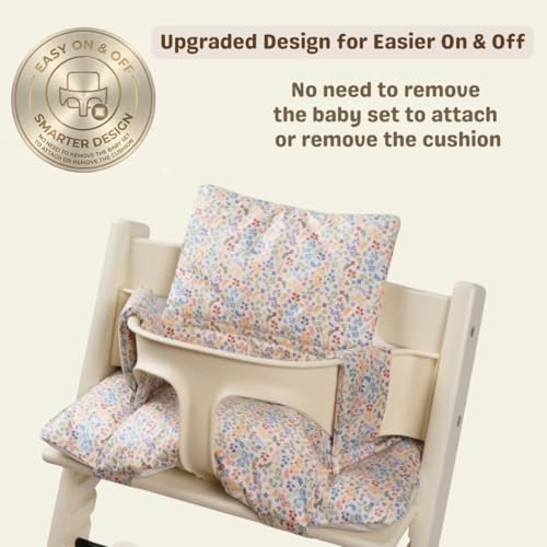 Image of Waterproof Cotton Cushion Set, Stokke Tripp Trapp Compatible, 100% Cotton, Flower Garden, 12.0x16.5 inches, 49.5 Counts