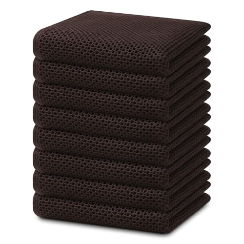 Image of Homaxy 100% Cotton Waffle Weave Kitchen Dish Towels, Ultra Soft Absorbent Quick Drying Cleaning Towel, 13 x 28 Inches, 8-Pack, Dark Brown