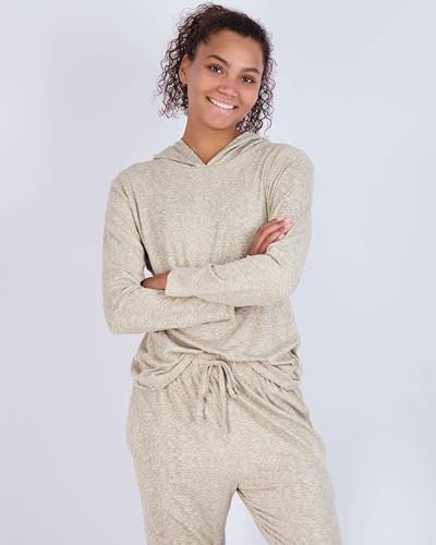 Image of Real Essentials 2 Pack: Women's Soft Long Sleeve Sleep Set - Comfortable Lounge Pull Over Hoodie and Henley Jogger