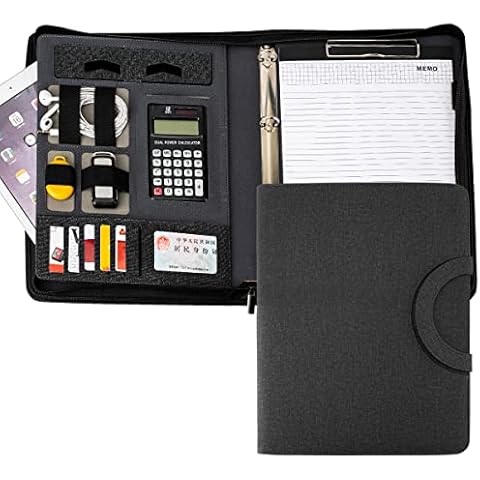 A4 Zipped Conference Folder Padfolio Folio Case Business Faux Leather Document Bag Portfolio Cover