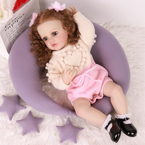 YIHANGG Reborn Kleinkind Puppe Realistisch Mädchen 55cm Ganzkörper Silikon Reborn Baby Puppe Tragen Sie Beige Strickwaren 22Zoll Prinzessin Weihnachten Geburtstag Geschenke – Bild 6