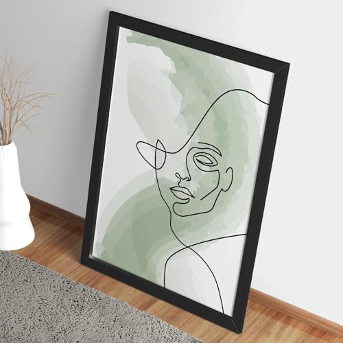 Image of Ritwika's Abstract Wall Art Of Outline Of Women Portrait Water Color Painting | With Frame Perfect For Home Office Decor | Green And Black | Size 13.5 x 19.5 Inch, Set of 1 (01 - WOMEN)