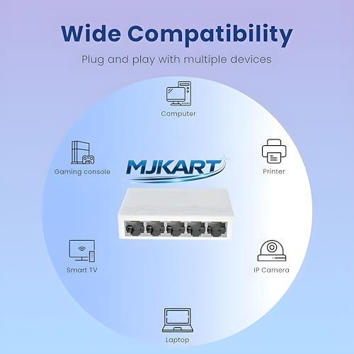 Image of 5 Port Fast Ethernet Switch 10 /100 Mbps LAN Network Hub | Plug & Play Unmanaged, Fanless Silent Design | RJ45 LAN Expander for PC, Laptop, Smart TV, CCTV, Router & Gaming