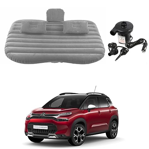 Image of Oshotto Multifunctional Car Travel Bed Mattress with Two Air Pillows, Car Air Pump Compatible with Citroen C3 Aircross (Grey)