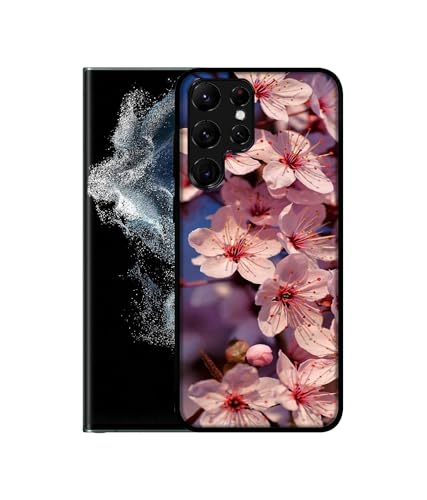 Image of Pink Flowers Pattern Design Premium 2D Printed Metal Back Case Cover for Samsung Galaxy S22 Ultra 5G
