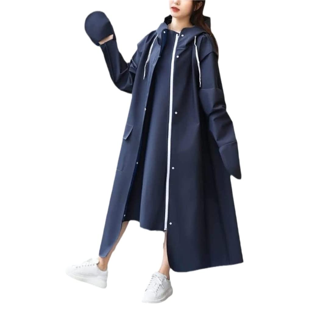 RUVOO Poncho Antipioggia Poncho Pioggia Impermeabile da Bicicletta per Uomo Donna Adulto Poncho Eva con Cappello Impermeabile Lungo Impermeabile Poncho Impermeabile (Blue : Blu, Size : M)