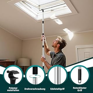 Canne Télescopique pour Stores et Fenêtres De Toit: Perche Telescopique Conçu pour Contrôler les Lucarnes - Acier Inoxydable pour Ouverture et Fermeture de Fenêtre 185 cm (Black)