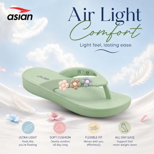 Image of ASIAN Indigo-35 Flip Flops for Women | Doctor Soft Cushion Sole, Lightweight Comfort, Cute Floral Design, Anti-Slip Grip, Ideal for Daily Uses & Travel