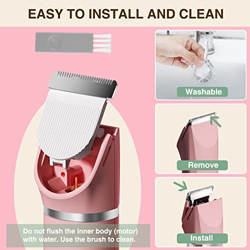Bikini Trimmer Electric Razors Shaver For Women Bikini Legs Pubic Hair Rechargeable Ladies Bikini Hair Trimmer Removal With Snap-In Ceramic Blades Ip7X Washable Head,Wet And Dry Use,Pink #TOP7