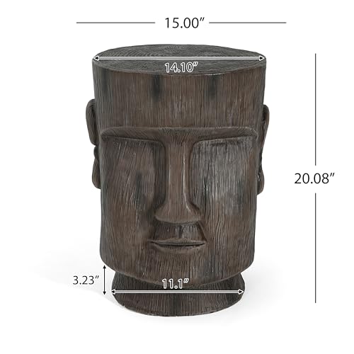 Christopher Knight Home Myan Concrete Outdoor Side Table, MGO Moai Statue Pedestal End Table, Small Coffee Table for Patio Garden, Easter Island Moai Outdoor Plant Stand for Balcony Yard Lawn, Grey by Christopher Knight Home - Used condition - Image 2