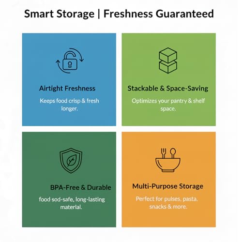 Image of ThAgan 6 Pcs Airtight Kitchen Storage Containers Set, 1100ml Stackable Food Organizers for Pantry, BPA-Free Clear Plastic Containers with Secure Lids for Grains, Snacks & Dry Food