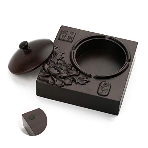 CROWON Wooden Cigarette Ashtray, Handmade Vintage Original Antique Tabletop Smoke Ash Holder Ash Tray with Winproof Lid, for Outdoor Indoor Use