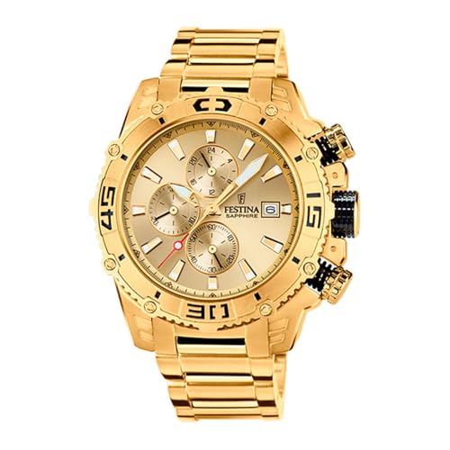 Festina Montre Homme Analogique en Acier Inoxydable 316L Doré - Mouvement Quartz - Chronographe -...