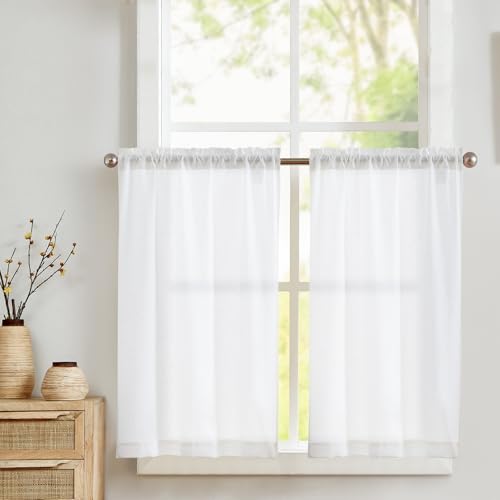 Vangao Leinenoptik Scheibengardinen Weiß Küche Modern Gardinen Kurz...