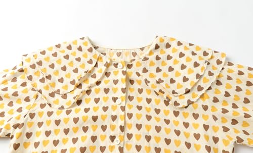 LittleSpring Girls Button Down Shirt witn Peter Pan Collar Heart Printing Valentine's Day Blouse3
