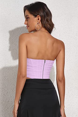 Image of Modegal Women's Strapless Boned Mesh Bustier Corset Bodyshaper Crop Top | Vintage Backless Bustier Zip Back Corset Bodyshaper Crop Top