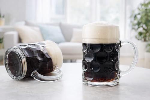 Image of PrimeWorld Glass Beer Stein Mugs Set of 2, 500ml Each, German Beer Glasses, BPA Free, Dishwasher Safe