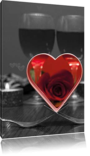 Pixxprint Valentinstags Dinner mit Herz, Größe: 80x60cm, Leinwandbild, fertig gespannt, Wandbild, Dekoration, Kunstdruck, kein Poster